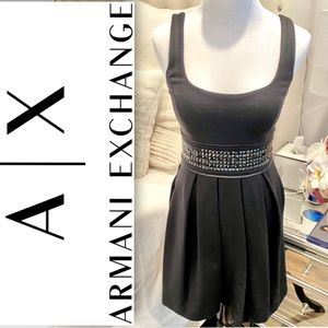 A|X Armani Exchange Pleated Dress w/ Studded Waist